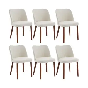 Garvee Dining Chairs Set of 6 – Modern linen Upholstered Armless Kitchen Chairs with Wood Legs, Wing Backrest Support & Leveling Feet, Space-Saving Design for Dining Room & Home Office(White)