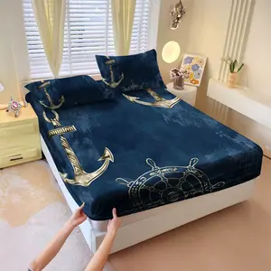 Anchor Pattern Bed Cover and Bed Linen with Corners, Ultra-Soft Bedding Suitable for All Seasons, Detachable, Ideal for Home, Bedroom, Hotel, Dormitory, and School Use