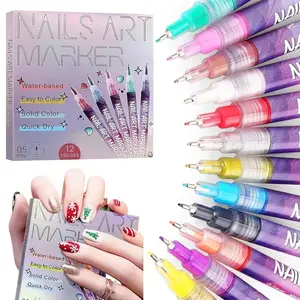 12-Colors Nail Art Marker Kit Quick Dry, Waterproof Paint Pen for 3D Dotting Floral Hook Design, Professional Home Manicure Tool for  Party gifts Home Manicure