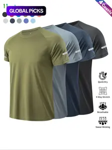 Men's Solid Color Short Sleeve Sports Tee, Breathable Sweat-Absorbing Quick-Drying T-shirt for Outdoor Workout Running Cycling, Casual Sportswear for Men, Activewear