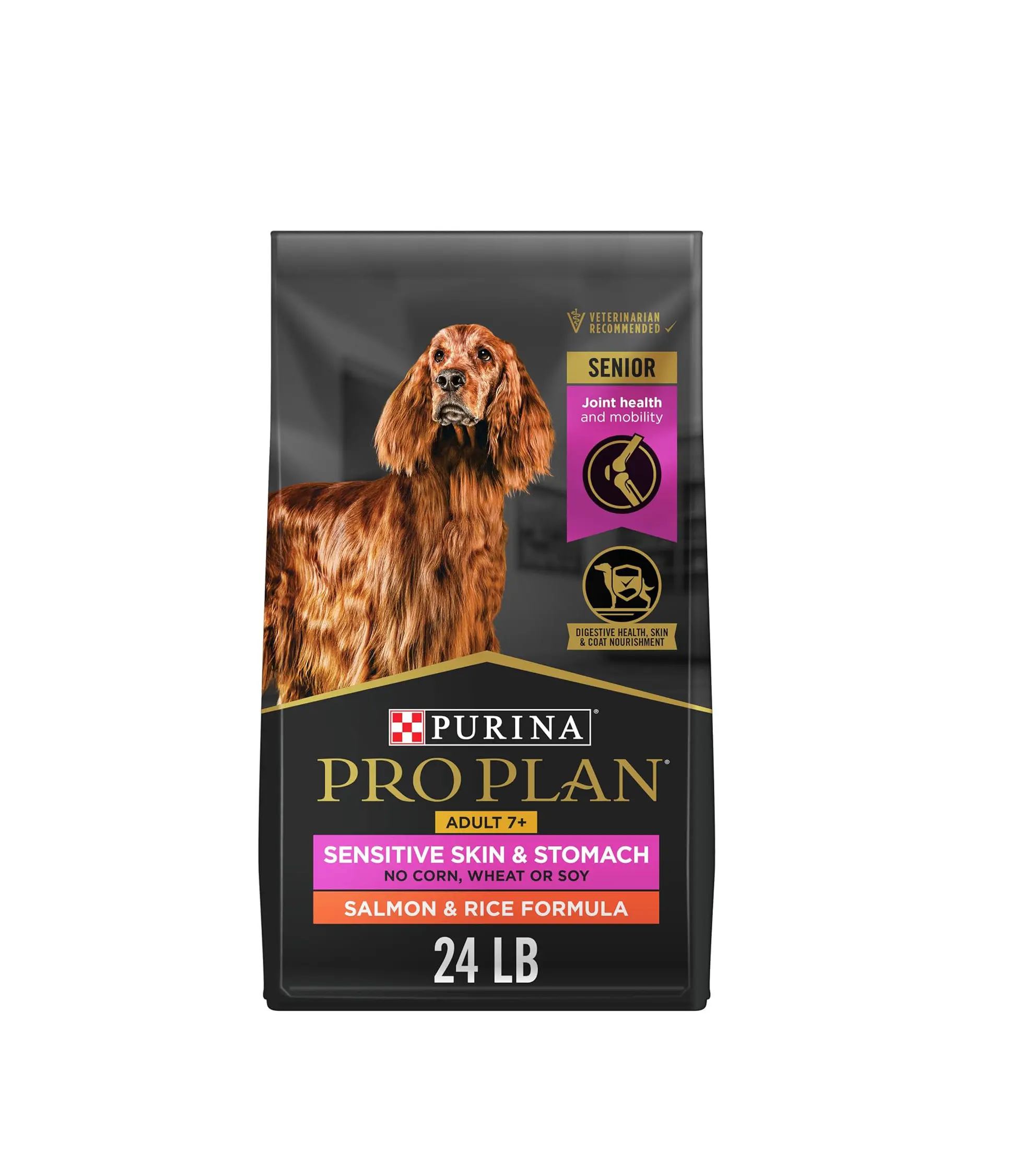 Purina Pro Plan Sensitive Skin and Stomach Dry Dog Food Senior Adult 7 Plus Salmon and Rice Formula - 24 lb. Bag