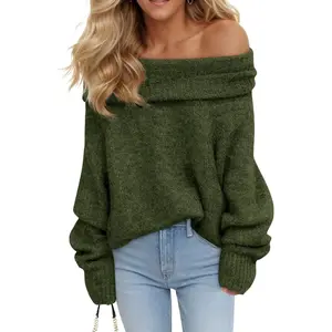 Saodimallsu Womens Off The Shoulder Sweaters Oversized Long Sleeve Loose Ribbed Knit Fall Trendy Pullover Tops Knitwear Womenswear