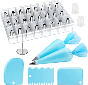 Reusable Piping Bags & Tips Set 32-Piece , Medium Bakeware Cake Decorating Kit with 24 Icing Tips for Cookies, Cupcakes