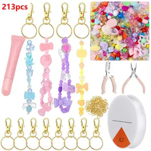 213pcs Lip Gloss Keychain Making Kit Assorted Acrylic Beads 10 Keychain Clips Jump Rings