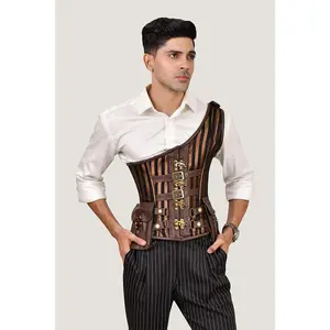 Leather-Brocade Corset for Men