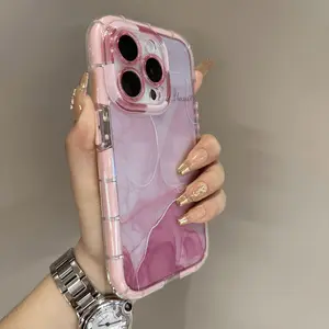 YBlooming Pink Flowers Case with Glow Effect for IP12-16 Pro Max, Soft Matte TPU & Airbag Protection, Anti-Glare Shockproof Puffer Casing