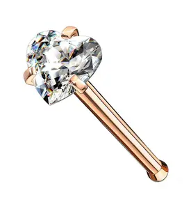 Rose Gold Heart CZ Stainless Steel Nosebone