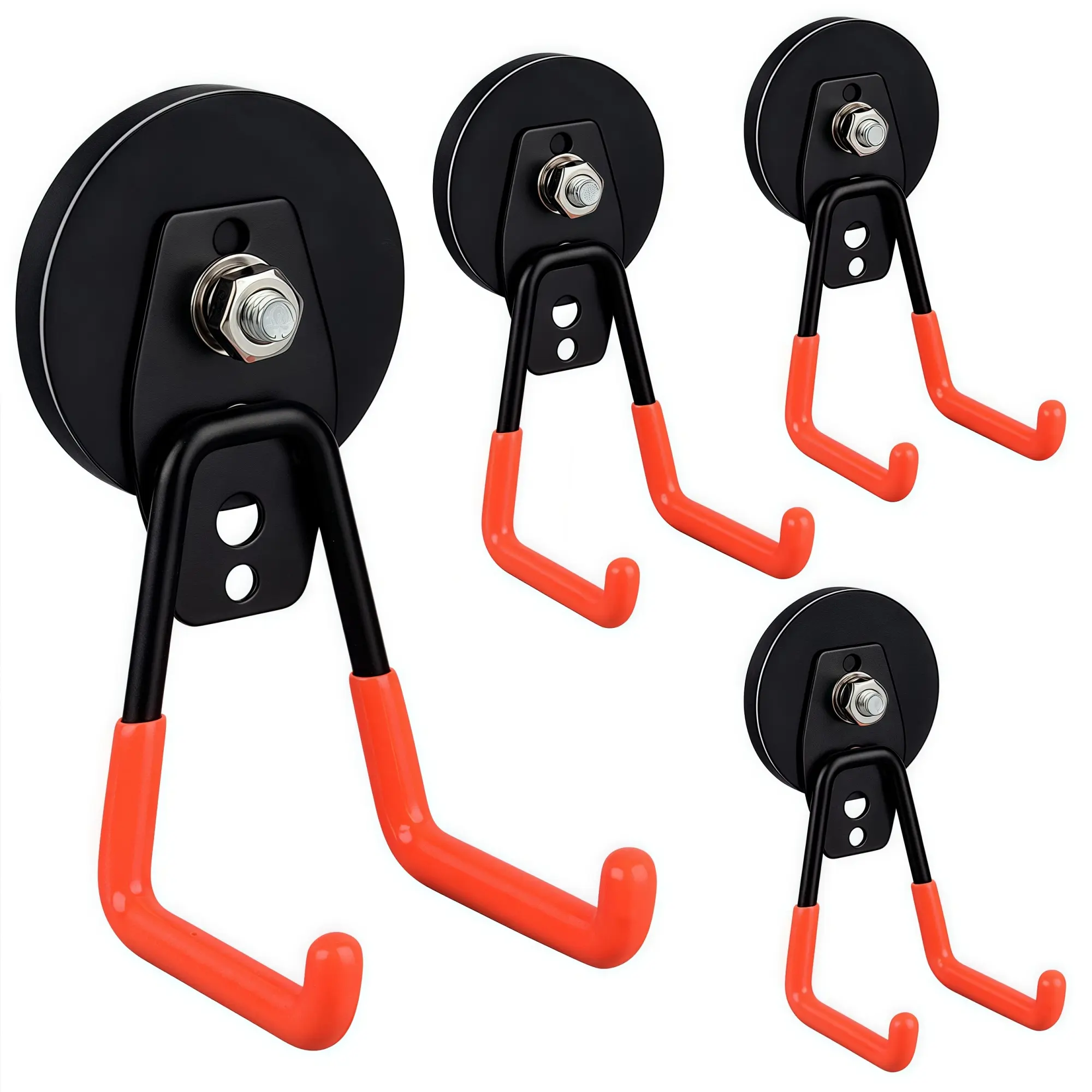 2 or 4 Pack Strong Magnetic Hooks for Garage and Garden, Durable Magnetic Storage Hooks for Tools and Hoses, Indoor and Outdoor Use, U Shaped Hook, Magnetic Base Hook, Metal Hooks, Garage Hooks for Hanging