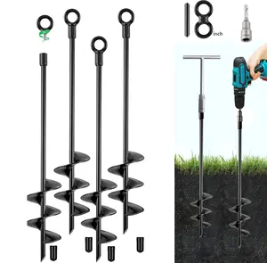 Ground Anchors Heavy Duty, Swing Set Anchor Kit 18 Inch 4count Screw in Earth Anchors Trampoline Stakes High Wind Metal Auger Anchor for Shed Tent Carports Securing Animals Camping Mobile Home