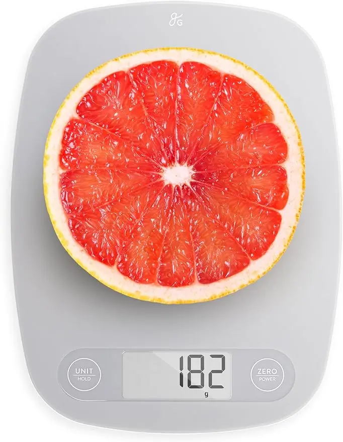 Gray Food Scale, Digital Display Shows Weight in Grams, Ounces, Milliliters, and Pounds, for Meal Prep, Cooking, and Baking, A Kitchen Necessity Designed in St. Louis