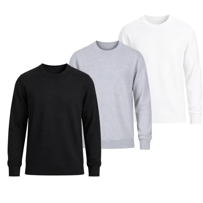 Men's 3‑piece Set Solid‑Color Basic Crew Neck Knitted Warm Henley Shirt, Long‑Sleeve S‑XL, Breathable Fashion Casual Pullover, Solid‑Color Top, Knitwear Men's Sweater, Comfortable Spring Style, Available in Black, White and Gray Menswear Soft