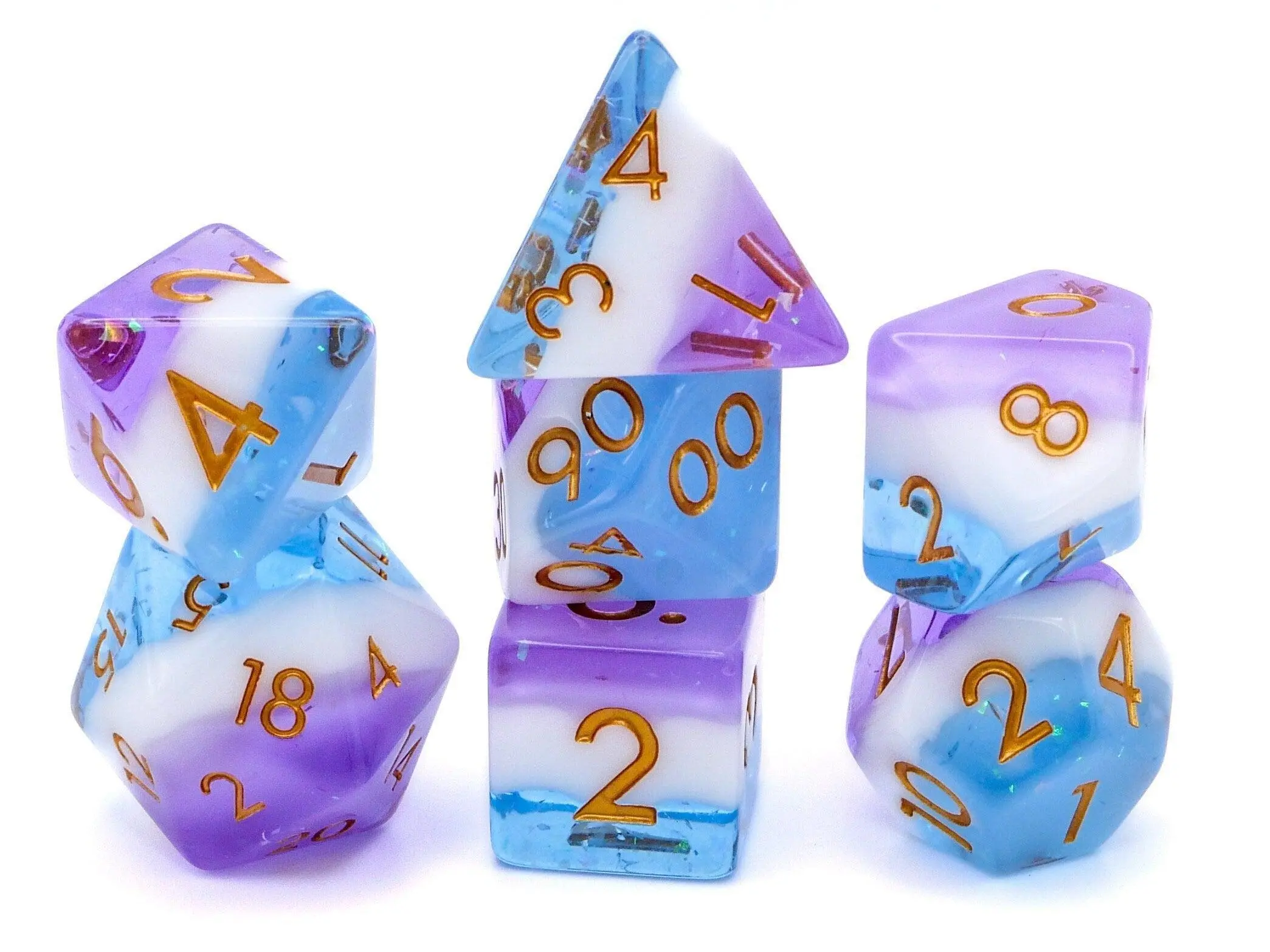Taffy Swirl Purple-Blue-White Resin 7-Piece DnD Dice Set for Dungeons & Dragons and Tabletop RPG Board Games