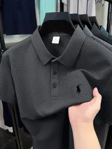 Men's Summer Breathable Golf Shirt, Golfing Shirt, Quick-Dry Sports Polo, Athletic Sports Clothing, Casual Fitted Design, Thin Fabric, Dog Print, Ideal for Summer Activities