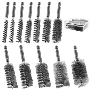 12 count Wire Bore Brush for Drill,5/16"-/16" Stainless Steel Wire Brush Bore Cleaning Brush Set for Power Drill Cleaning,Abrasive Drill Wire Brush with 1/4" Hex Shank