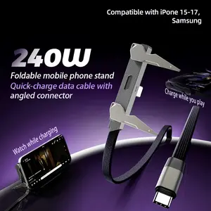 240W Fast Charging Phone Stand with Foldable Design & Angled Connector Data Cable, Compatible with iPhone 15-17 & Samsung