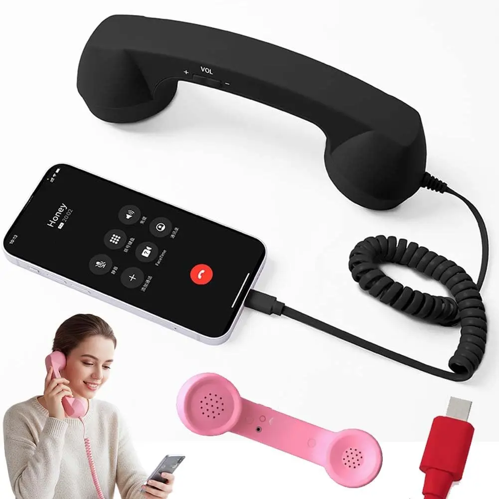 Vintage Phone Receiver for iPhone, Android & Smartphone, Microphone & Speaker, Audio, Retro Style Photo Prop, 90s Design, Ideal for Mobile Use, Decoration