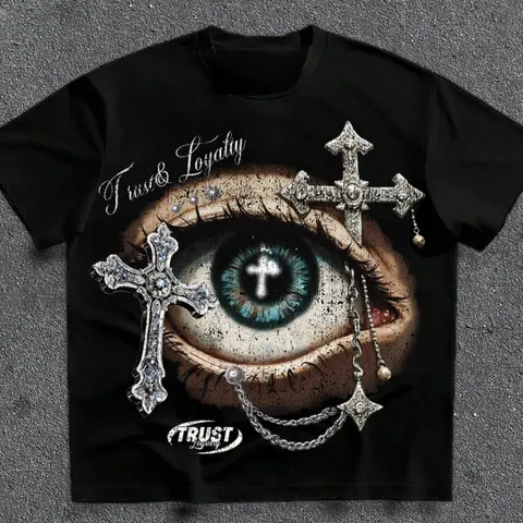 Eye & Cross T-Shirt, Gifts Shirt, Unisex Vintage Graphic Tees Gothic Grunge Y2k Emo Scene Amity Affliction Style Clothes Men Women Streetwear
