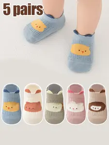 5 Pairs Baby Boys Girls Anti-Slip Socks, Breathable Floor Socks, Soft Comfortable Fabric, Cartoon Pattern, Toddler Walking Socks