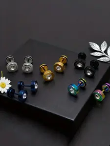 5 pairs/set Earrings for Men Stainless Steel Earrings Unisex Synthetic Zirconia Barbell Hoop Earrings Set Jewelry Set Gift