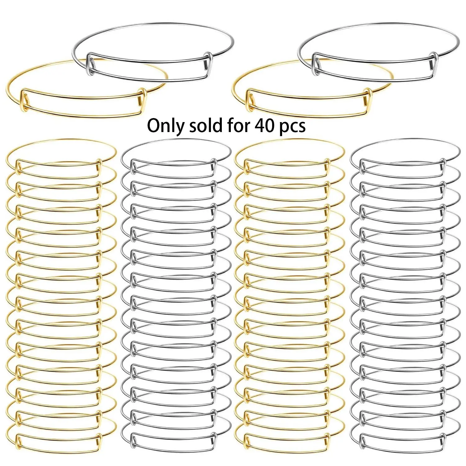 40Pcs Expandable Bangle Bracelets DIY Jewelry Making Blank Bracelets Women Adjustable Wire Bracelets, Stackable Bangle Bracelets, Stacking Bangles, Silver & Gold