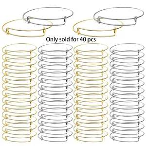 40Pcs Expandable Bangle Bracelets DIY Jewelry Making Blank Bracelets Women Adjustable Wire Bracelets, Silver & Gold
