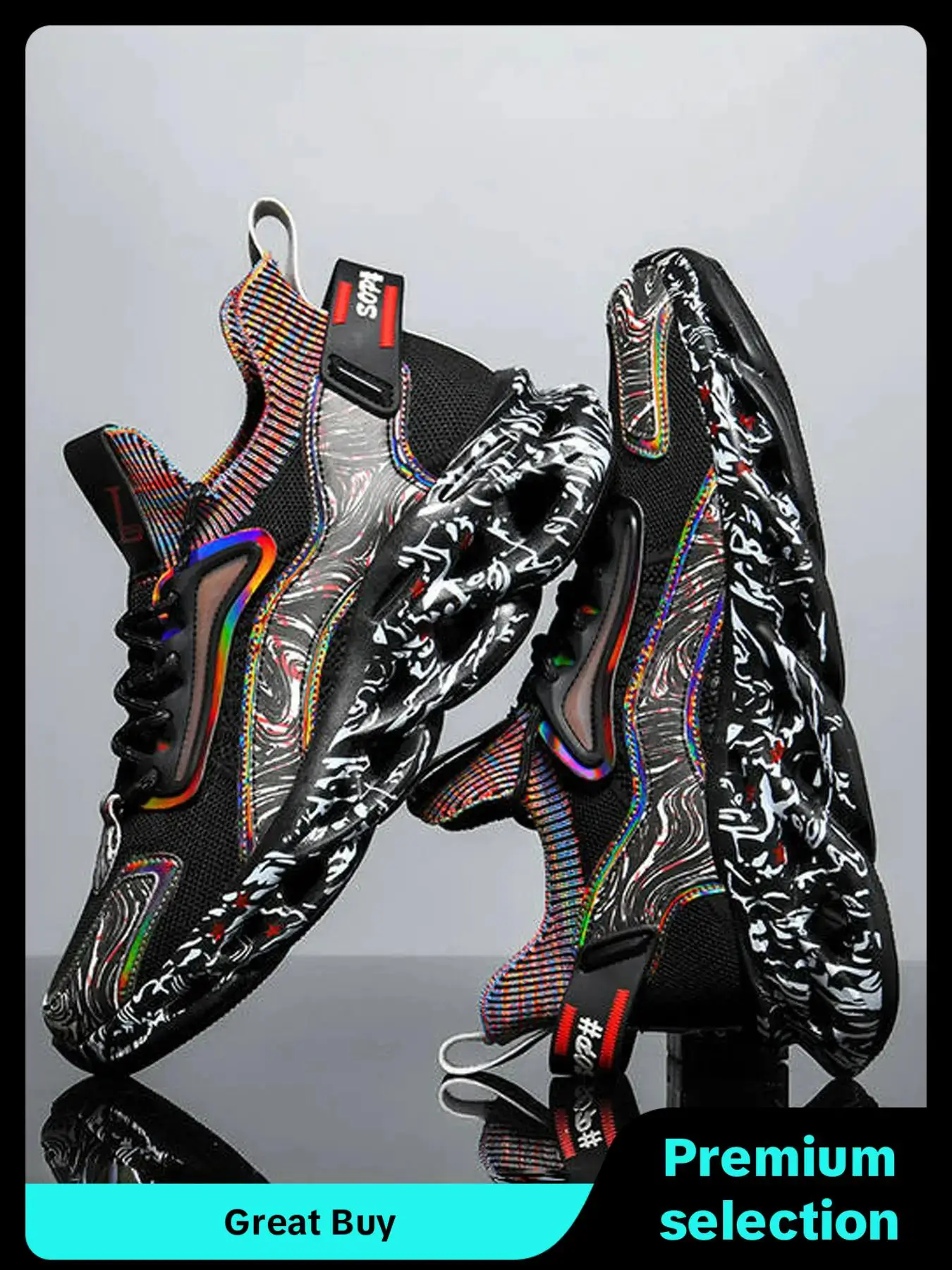 Men's Fashionable Pop Art Print Lace Up Low Top Sneakers, 2024 New Style Casual Sporty Chunky Sneakers, Trendy Mesh Breathable Comfortable Shoes for D