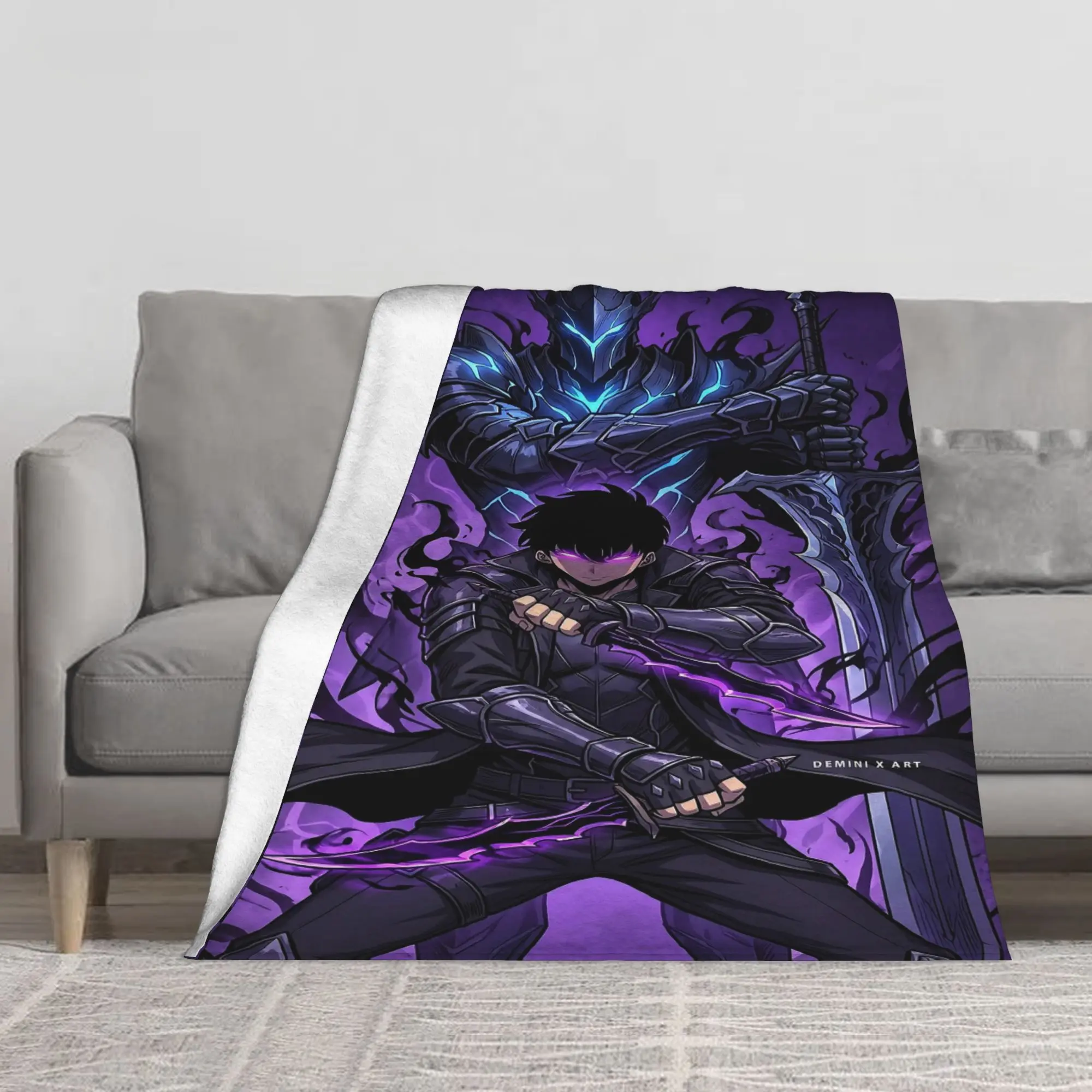 Anime Solo Leveling Printed Flannel Throw Blanket - Cozy, Soft, Fluffy Shrink-Resistant Microfiber, Machine Washable, Fade-Proof for Teens' Room Decor