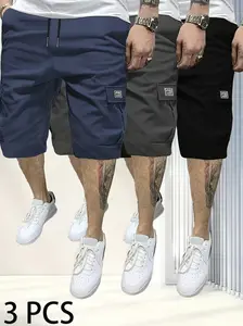 Men's 3-Pack Casual Shorts Set in Brown, Black & Green, Comfortable Everyday Shorts with Slanted Pockets