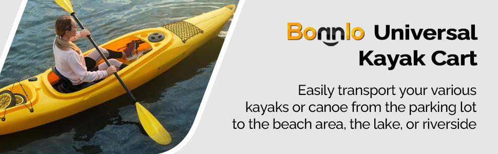 Bonnlo Kayak Car Foldable Aluminum Kayak Trailer with 10'' Solid Tires, Universal Kayaks Wheel Cart Dolly for Canoe, Paddle Board, Boat, Float Mats, Jon Boat