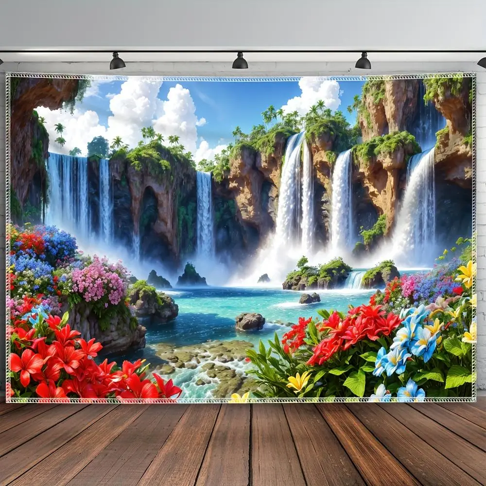 1-Piece Extra Large 2D Flat Panel Flower Landscape Print Polyester Wall Hanging, High-Quality Art Wall Decoration, Modern Indoor Home/Party Backdrop Decoration Supplies,summerwins