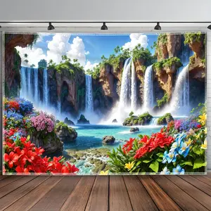 1 PC 2D Flat extra large waterfall flowers Artistic Decorative Stylish Modern Polyester Wall Hanging for Interior Decoration Indoor Use High Quality
