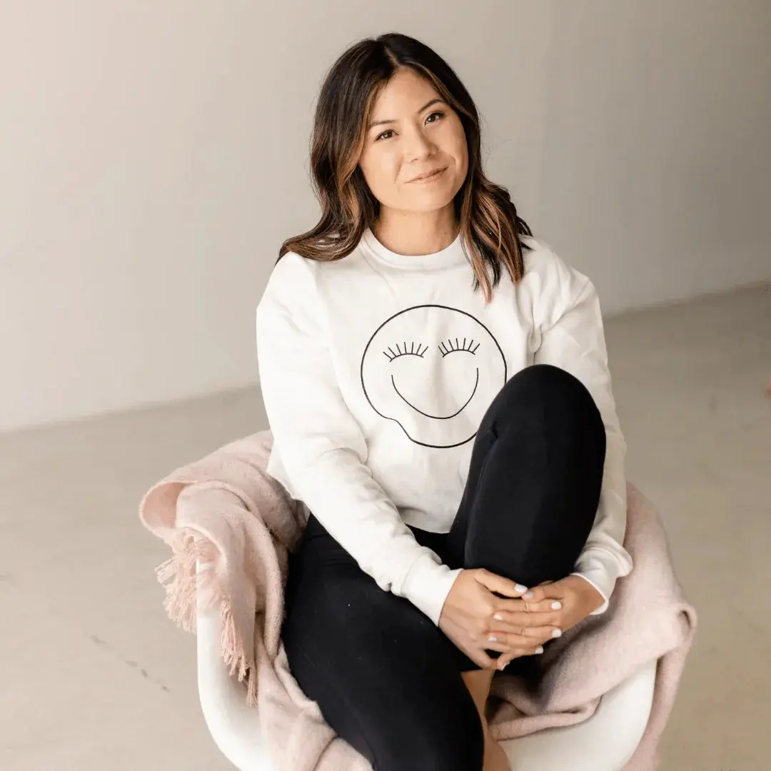 PLA Cropped Crew White Pullover Sweatshirt | Long Sleeve | Crew Neck | Lash Design