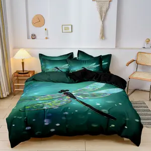 3pcs Dragonfly Printed Decorative Duvet Cover Set (1 Duvet Cover + 2 Pillowcase), Rustic Aesthetic Animal Bedding Set For Bedroom Guest Room Decor, Soft Comfortable And Breathable With Zipper
