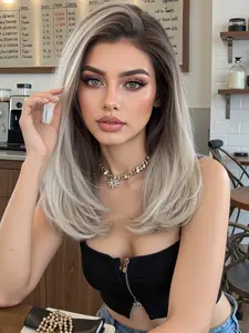 13x3.5 Lace Front Wig, Lace Frontal Wig, Synthetic Lace Wigs, Straight Synthetic Wig, Medium Length Straight Hair, Gradient, Heat Resistant Fiber, Daily Party Cosplay Use