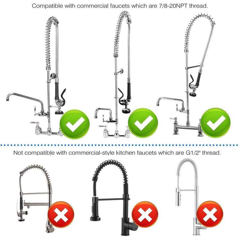Commercial Pre-rinse Hose with Sprayer 38 Inch Flexible Stainless Hose with Spray Valve Replacement Kit for Wall Mount Commercial Kitchen Sink Faucet(Grey)