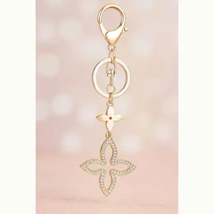 Elegant Gold Bag Charm with Crystal Accents 6.1"x2.2" - Includes Ring & Clasp for Strap Extension- Perfect for Everyday Use & Special Occasions