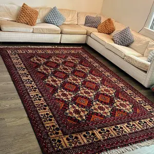 Handmade Wool Rug 10 X 6,7” ft - Ivory Rectangle Oriental Hand-Knotted Tribal & Geometric