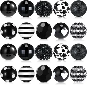 20 count Chunky Bubblegum Beads 20mm Focal Pen Large Rhinestone  Beads for DIY Beadable Pen School  Making  Craft Making(Black)