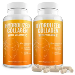 Aura Vitamin Hydrolyzed Collagen with Vitamin C Capsules 500mg Great Energy | Skin, Hair and Nail Support | Hyaluronic Acid Pills - 60ct (2)