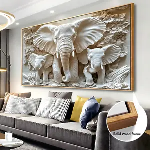 Solid wood frame - Three dimensional elephant abstract printing canvas art painting - Can be hung - Modern posters, wall decoration, decoration, room decoration, bedroom decoration, home decoration, bathroom accessories, wall art, bathroom, gifts