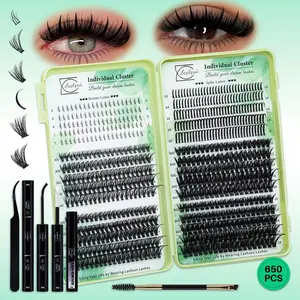 650 PCS Lash Clusters Kit D Curl Bottom/30D/50D/Spike 6 Styles Mix 5-7mm/10-18mm Lashes Kit with Bond&Seal Lash Remover Brush Lash Applicator for Beginners &Proficient, Eyelash Extensions Kit, Easy Apply for Makeup Daily Eyelash Extension