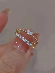 Fashionable Heart-Shaped Rhinestone Couple Rings Set, Casual Design for All Seasons, Perfect Valentine's Day Gift, 2-Piece Jewelry Kit, Geometric Design Ring, Rhinestone Decor Ring