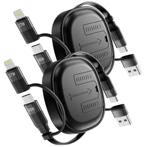 Multi Charging Cable, 2Pack 5 in 1 Retractable Lightning Charger Cable 60W Fast Charging & Data Sync, Retractable Charging Cord Multi Car Charger for iPhone 16/15/14/13 iPads Samsung S24 S23 Tablets