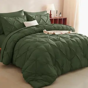 Olive Green Comforter Full Size Comforter Sets - 7 a Bag, Pintuck Pinch Pleat Sets with Comforter, Flat Sheet, Sheet and Pillowcases  Shams