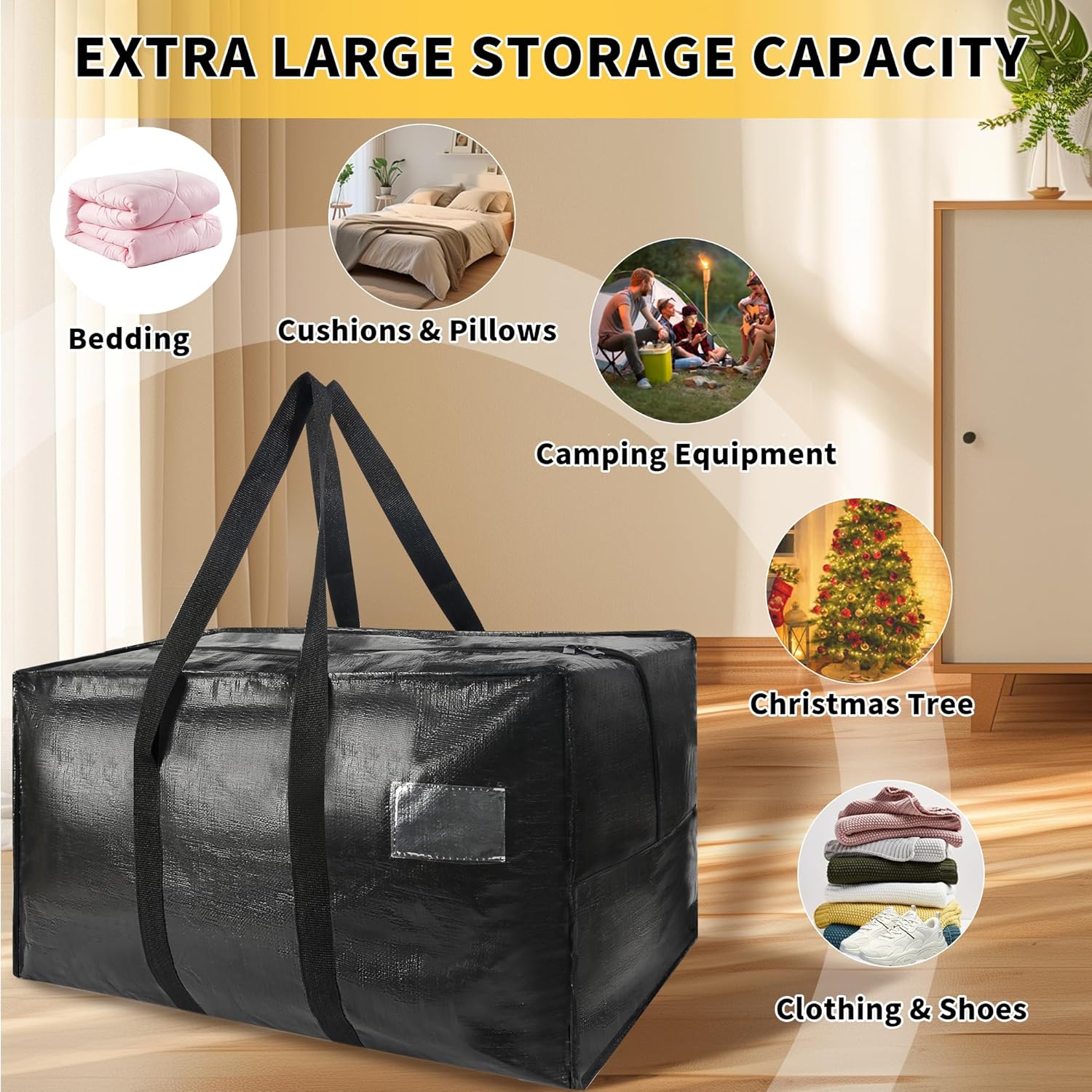 Extra-Large Heavy-Duty Moving Bag – Waterproof Storage Tote with Handles and Zipper | Collapsible | Ideal for College Dorms, General Storage, Grocery Shopping, Insulated Hot/Cold Food Transport (Pizza Delivery, Catering), Reusable & Durable Foldable