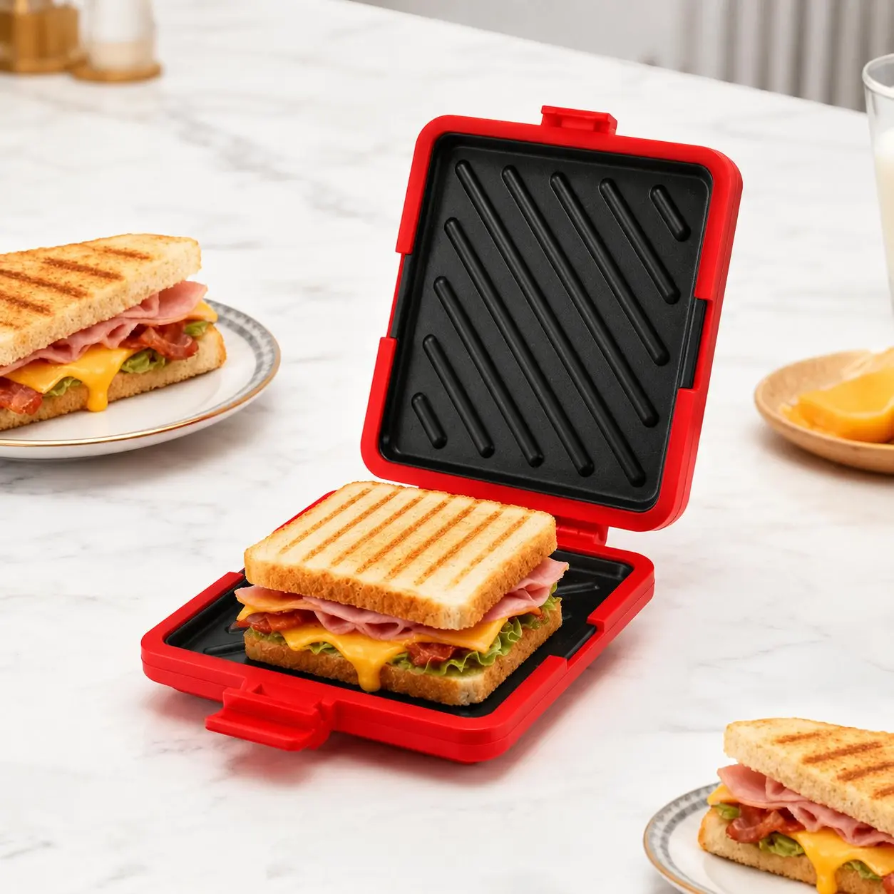 Microwave Sandwich Maker, Microwave Toaster with Adjustable Silicone Strap, Removable Non-Stick Microwave Grilled Cheese Maker, Microwave Grill Crispy, Melted in Minutes for Travel, Office, Dorm, Home