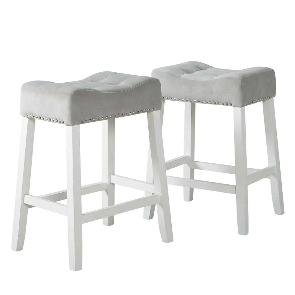 Velvet Counter Height Stools with Saddle Seats, Gray, Set of 2, Home Bar