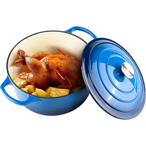 6 Quart Enameled Dutch Oven Pot with Lid, Cast Iron Dutch Oven with Dual Handles for Bread Baking, Cooking, Non-stick Enamel Coated Cookware (Dark Blue)