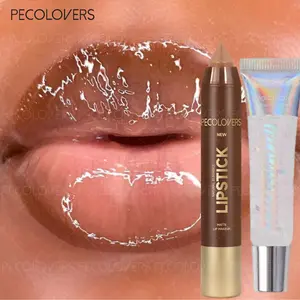 2PCS/Set Moisturizing Lip Gloss, Lip Liner and Lipstick, Cosmetic - Light and Non-sticky, Moisturizing and Glossy, Modify Lip Contour, Non-stick Cup, Halloween and Christmas Gifts