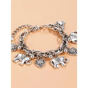 ZYNE Women's Elephants & Hearts Design Charm Anklet As Perfect Valentine's Day Gift for Girlfriend, Fashionable Boho Chic Style Animal Charm Decor Anklet, Casual Adjustable Durable Alloy Ankle Jewelry for Beach Party